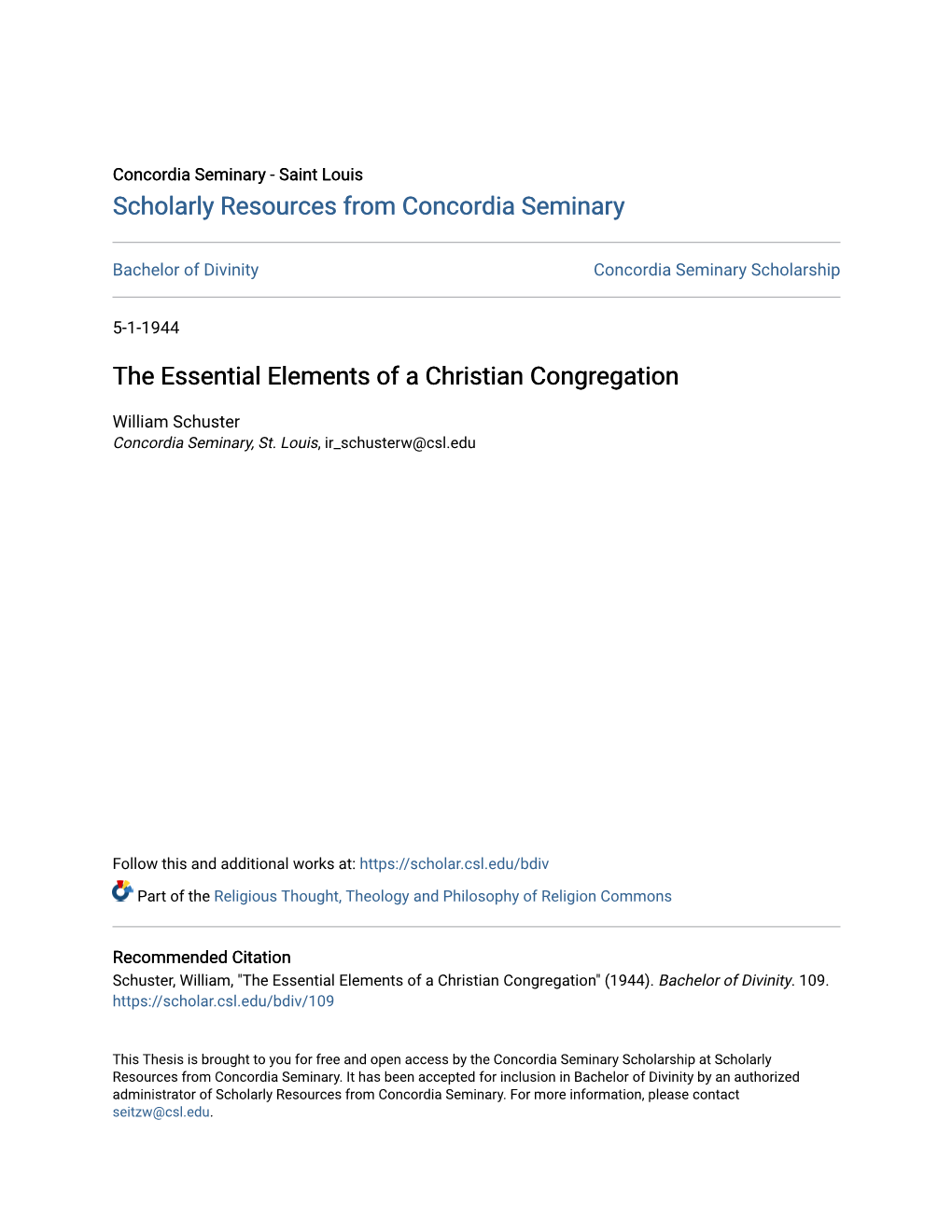 The Essential Elements of a Christian Congregation