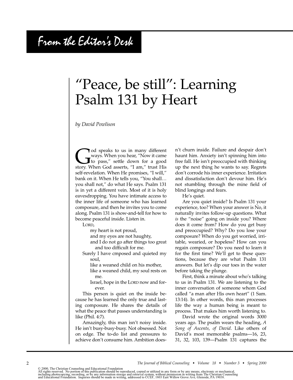 Peace, Be Still: Learning Psalm 131 by Heart