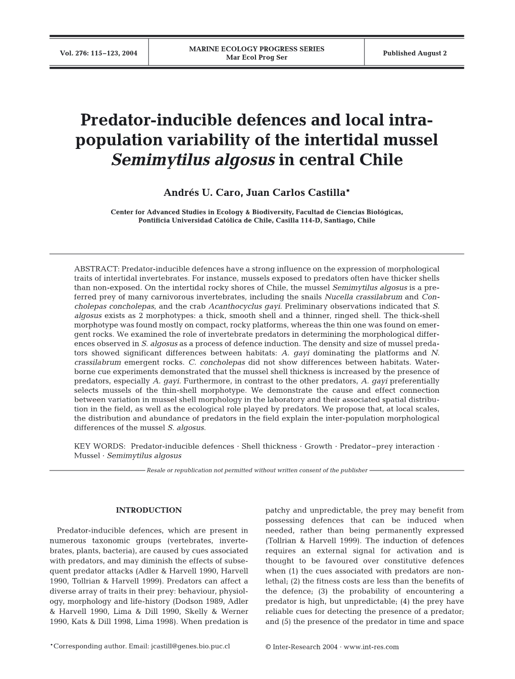 Predator-Inducible Defences and Local Intrapopulation Variability of The