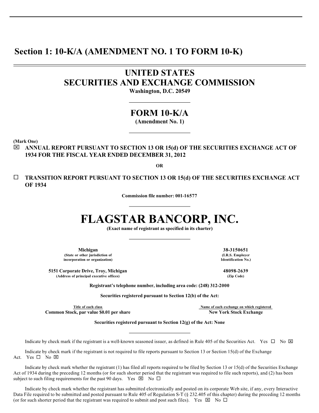 FLAGSTAR BANCORP, INC. (Exact Name of Registrant As Specified in Its Charter)