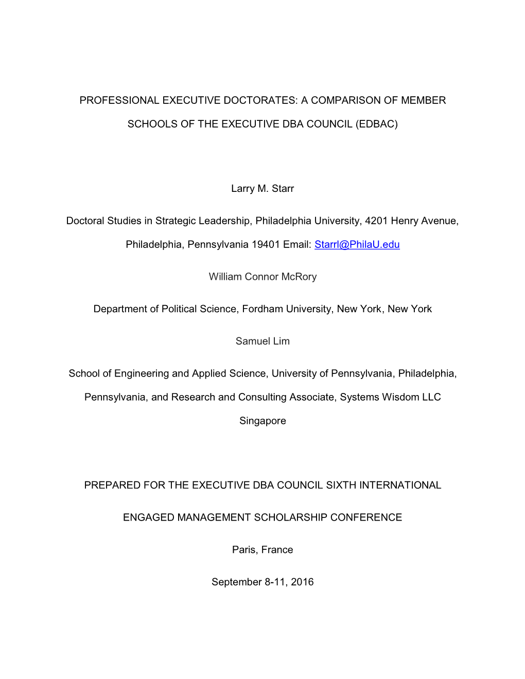 A Comparison of Member Schools of the Executive