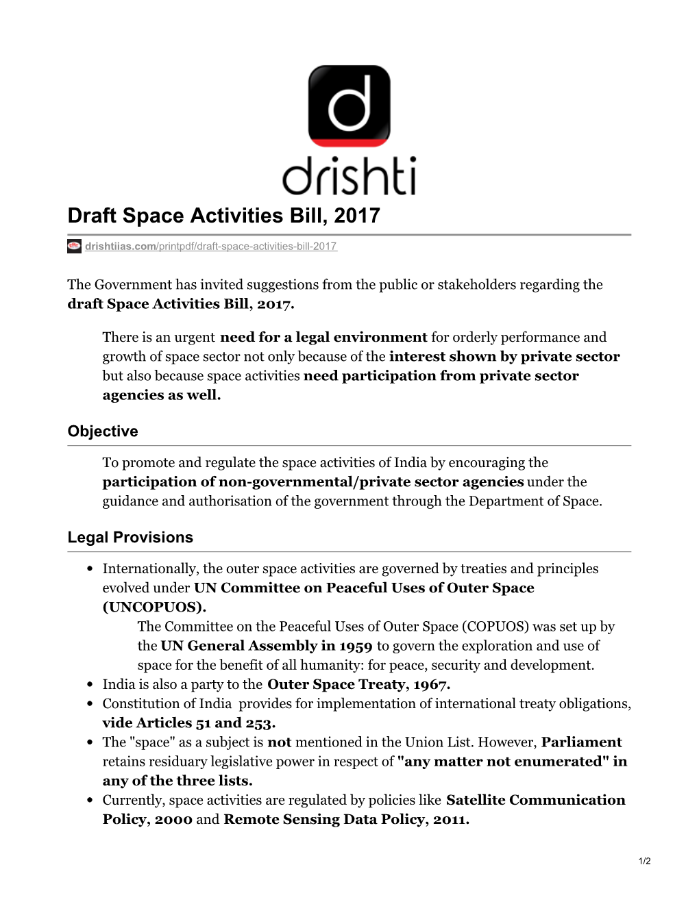 Draft Space Activities Bill, 2017