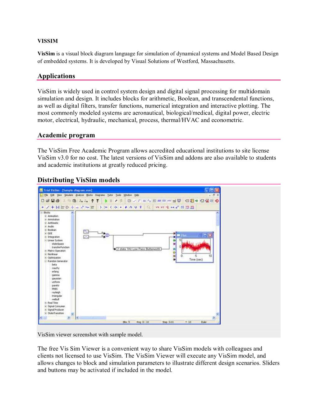 Applications Academic Program Distributing Vissim Models