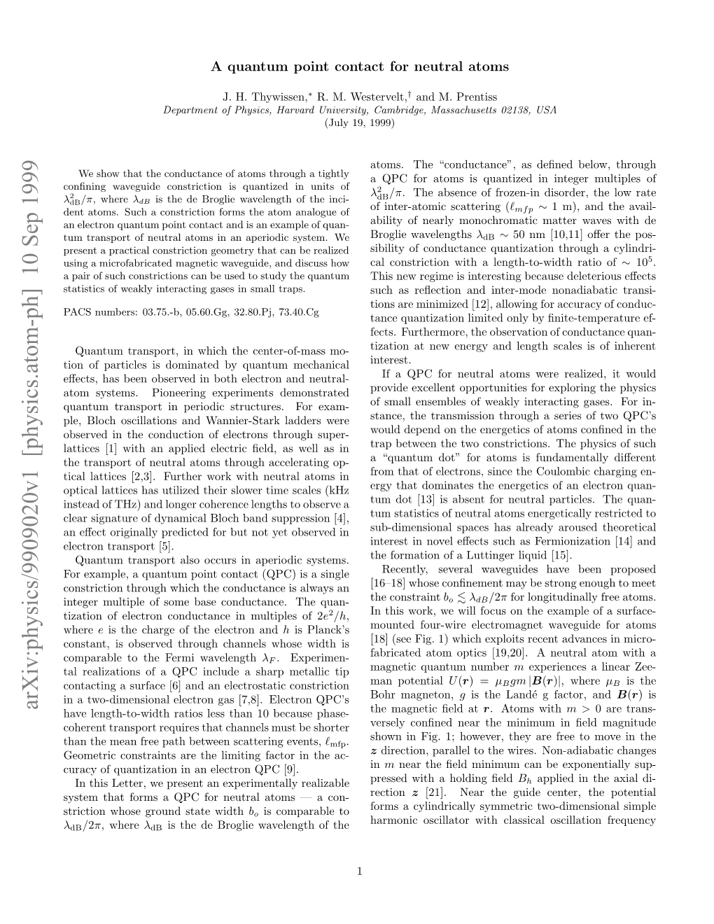 A Quantum Point Contact for Neutral Atoms