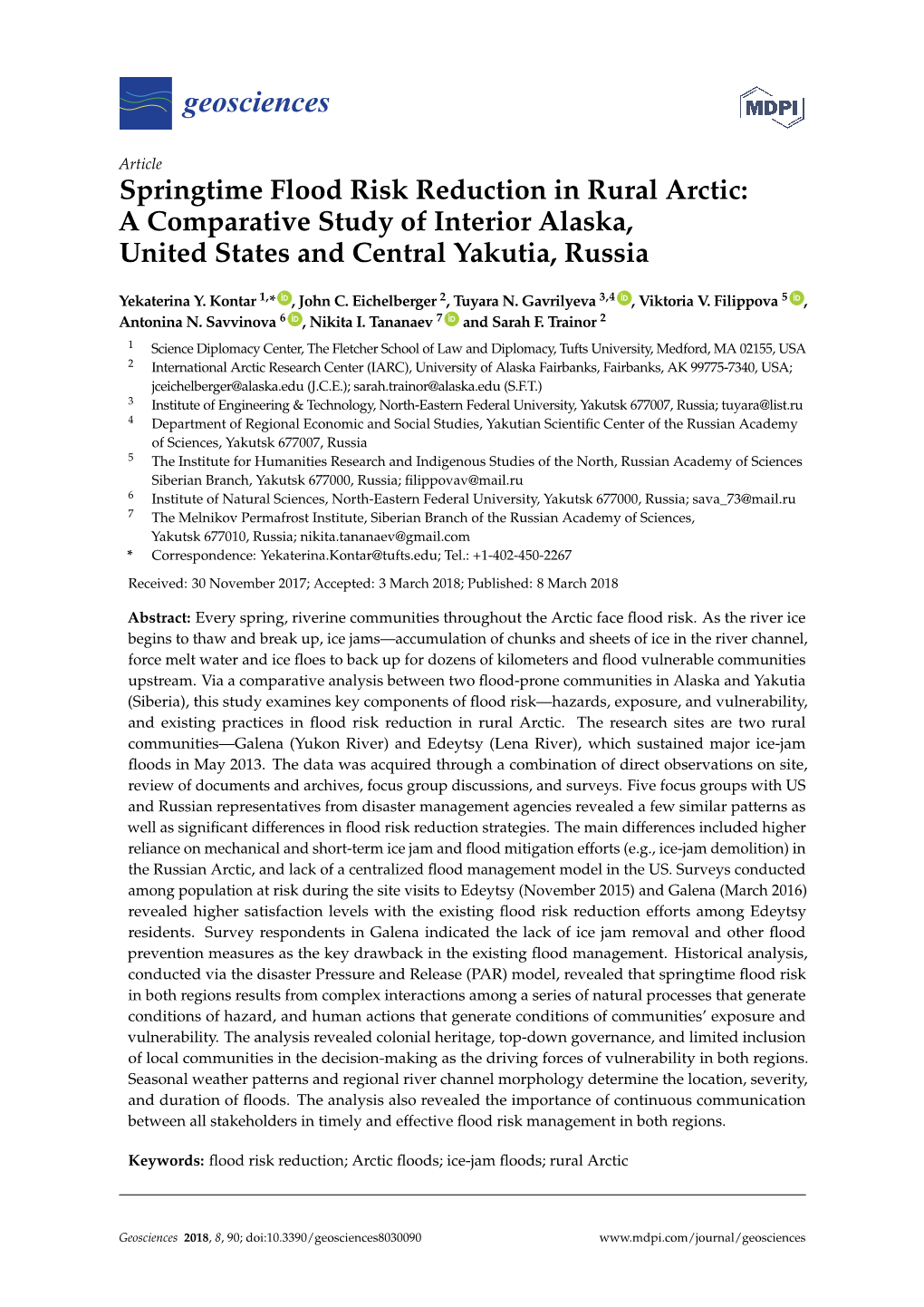 Springtime Flood Risk Reduction in Rural Arctic: a Comparative Study of Interior Alaska, United States and Central Yakutia, Russia