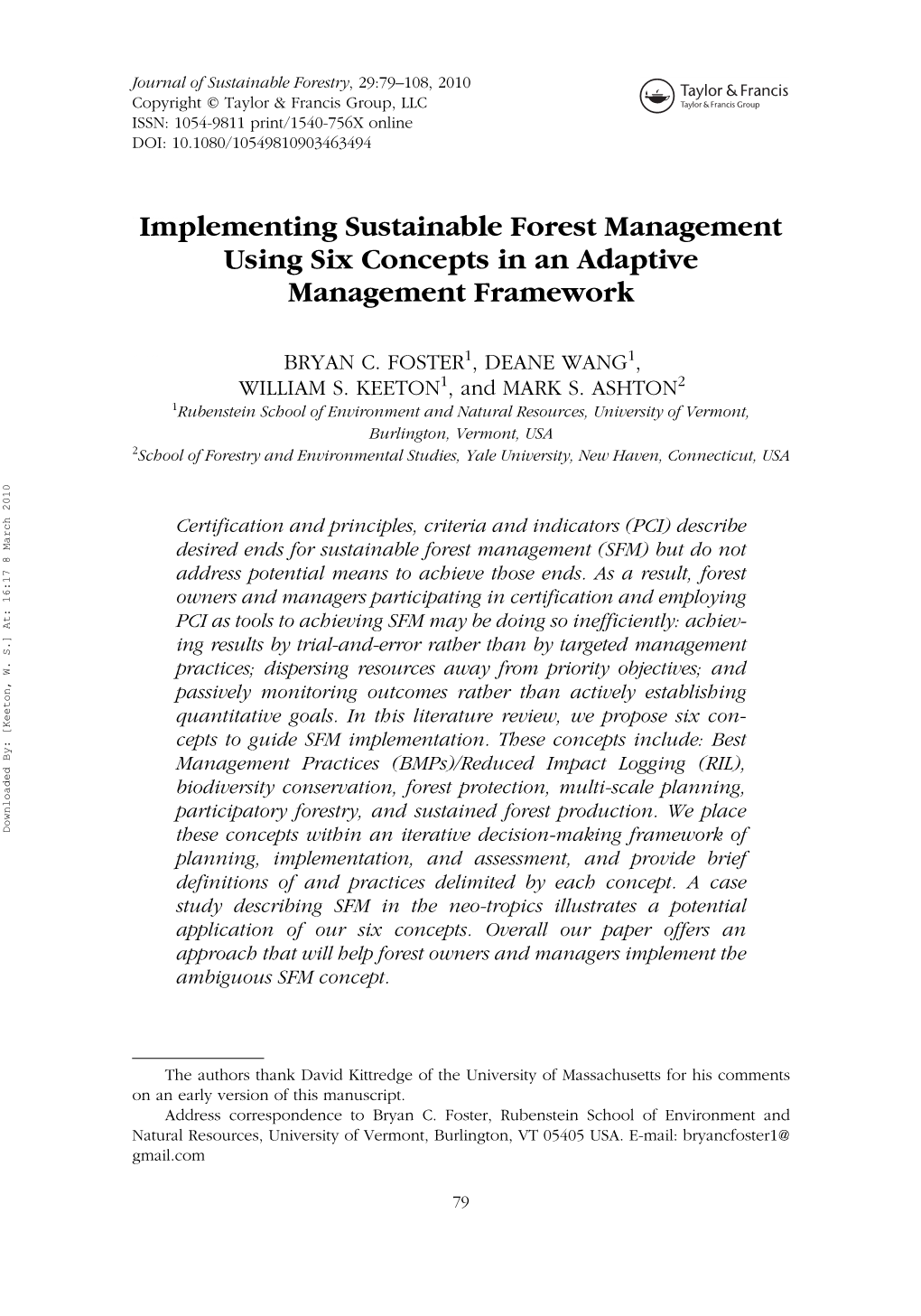 Implementing Sustainable Forest Management Using Six Concepts In