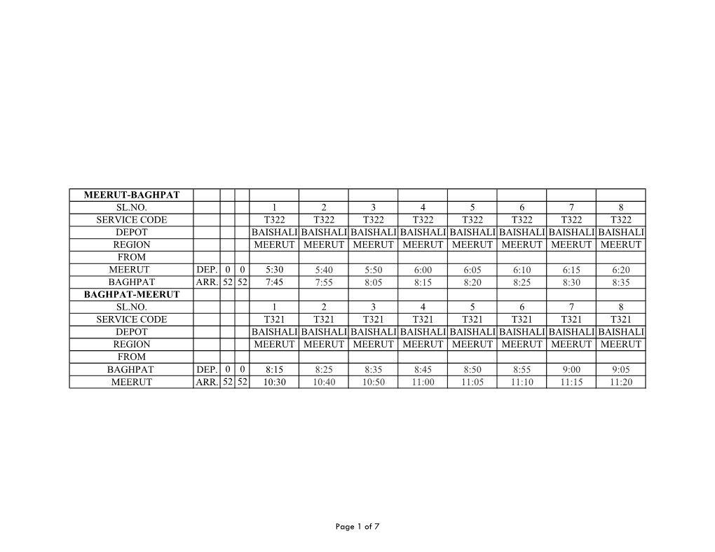 Meerut-Baghpat Sl.No. 1 2 3 4 5 6 7 8 Service Code T322 T322 T322 T322 T322 T322 T322 T322 Depot Baishali Baishali Baishali Bais