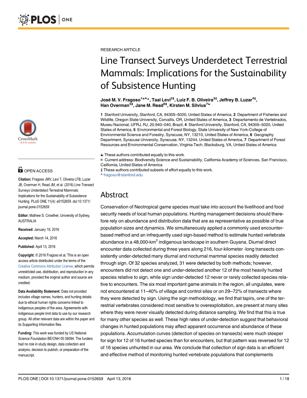 Line Transect Surveys Underdetect Terrestrial Mammals: Implications for the Sustainability of Subsistence Hunting