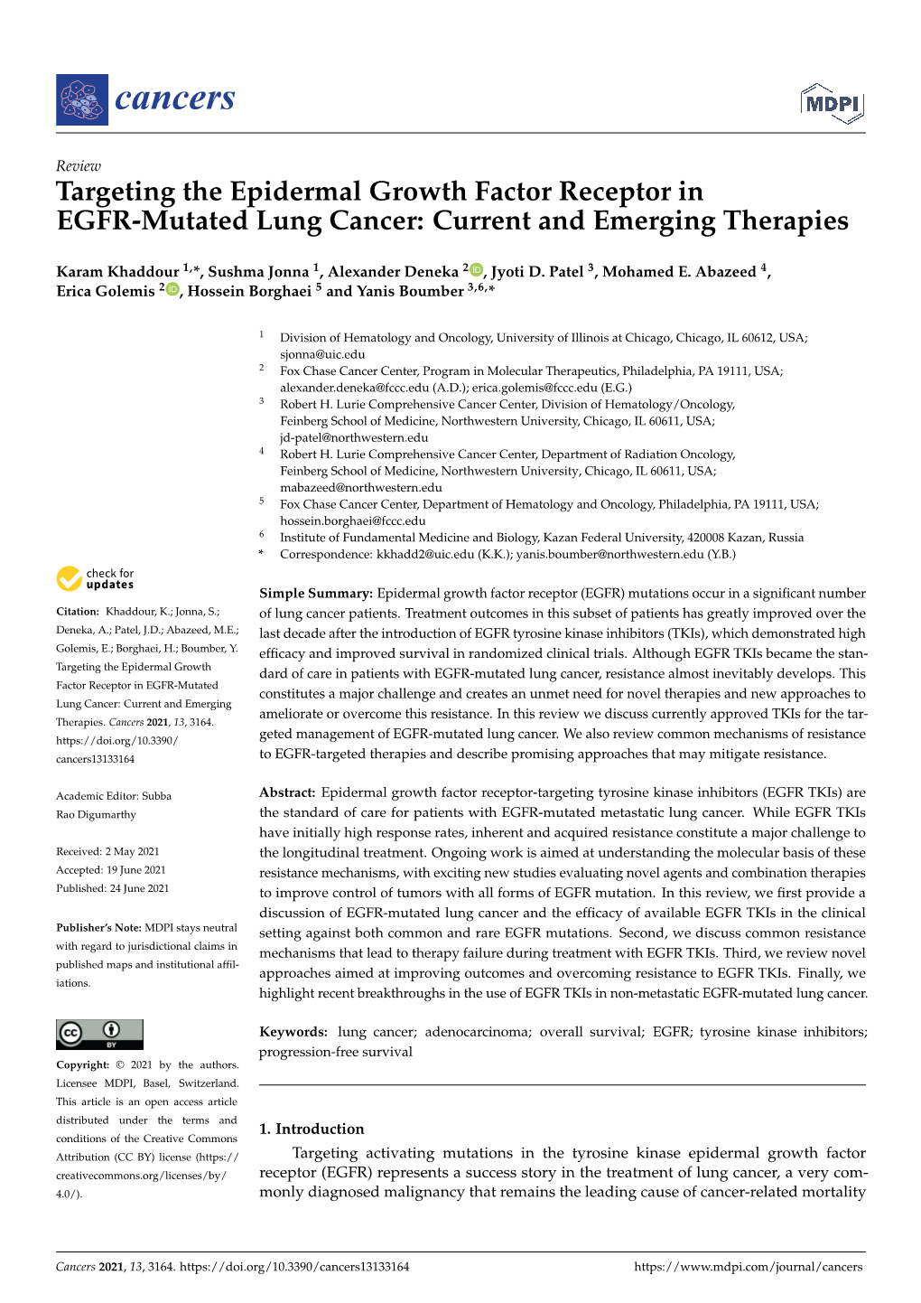 Targeting the Epidermal Growth Factor Receptor in EGFR-Mutated Lung Cancer: Current and Emerging Therapies