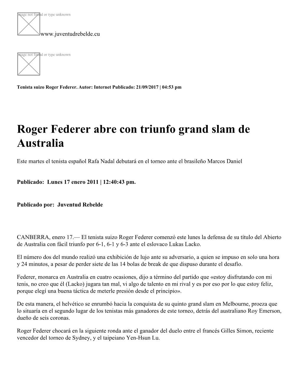 Roger Federer Abre Con Triunfo Grand Slam De Australia