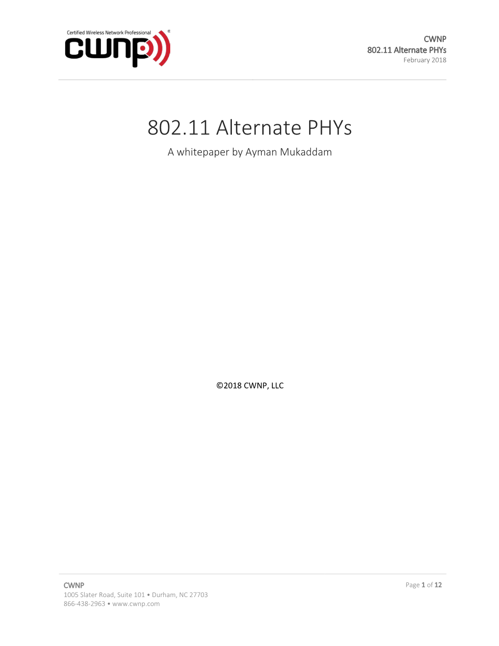 802.11 Alternate Phys February 2018