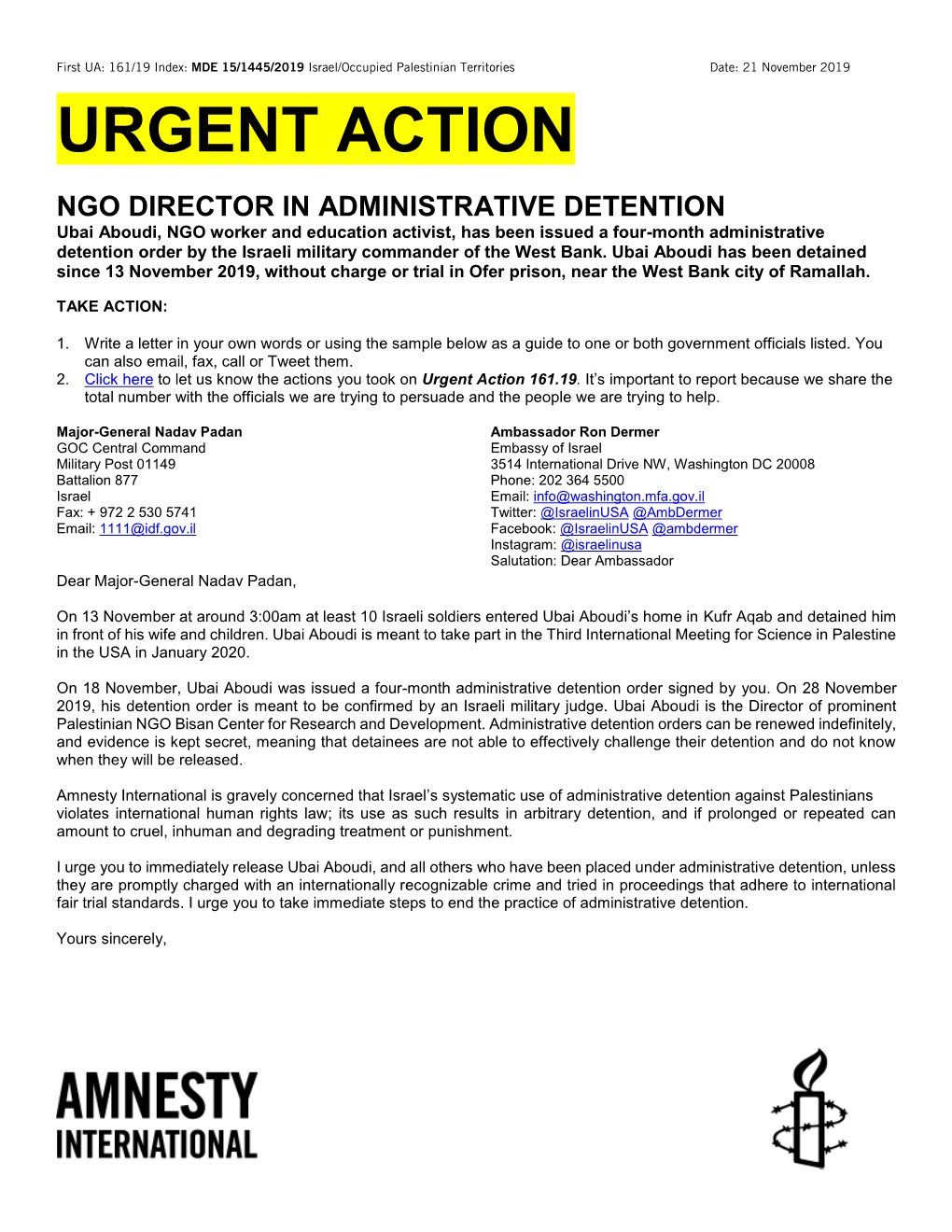 Urgent Action