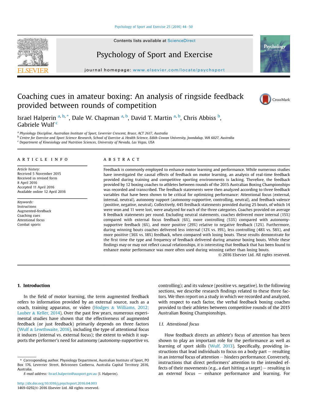 Coaching Cues in Amateur Boxing: an Analysis of Ringside Feedback Provided Between Rounds of Competition