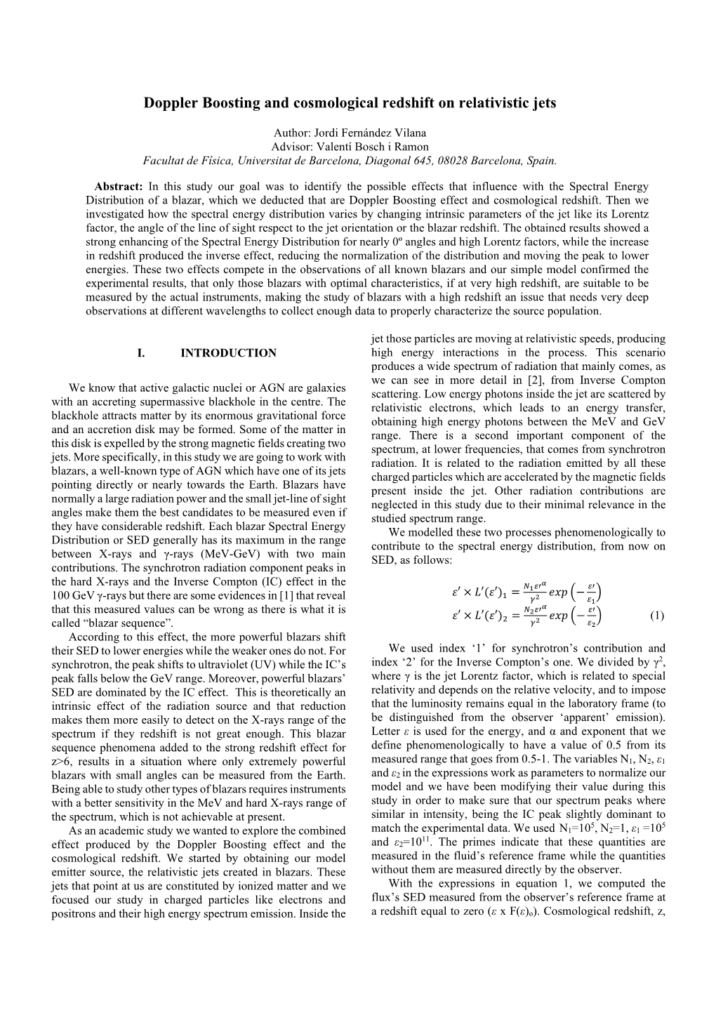 Doppler Boosting and Cosmological Redshift on Relativistic Jets