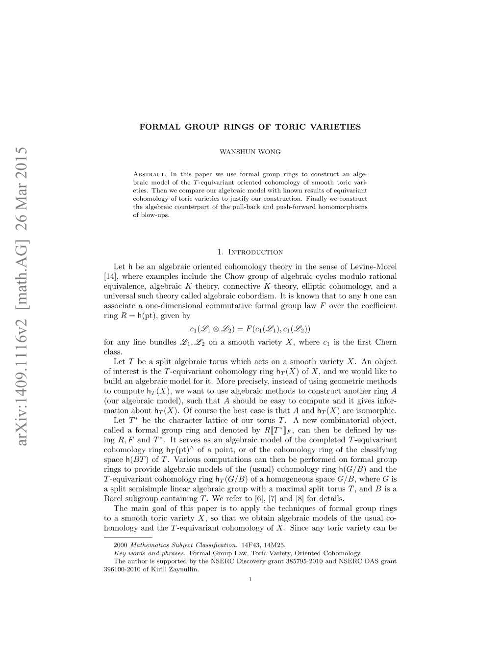 Formal Group Rings of Toric Varieties 3