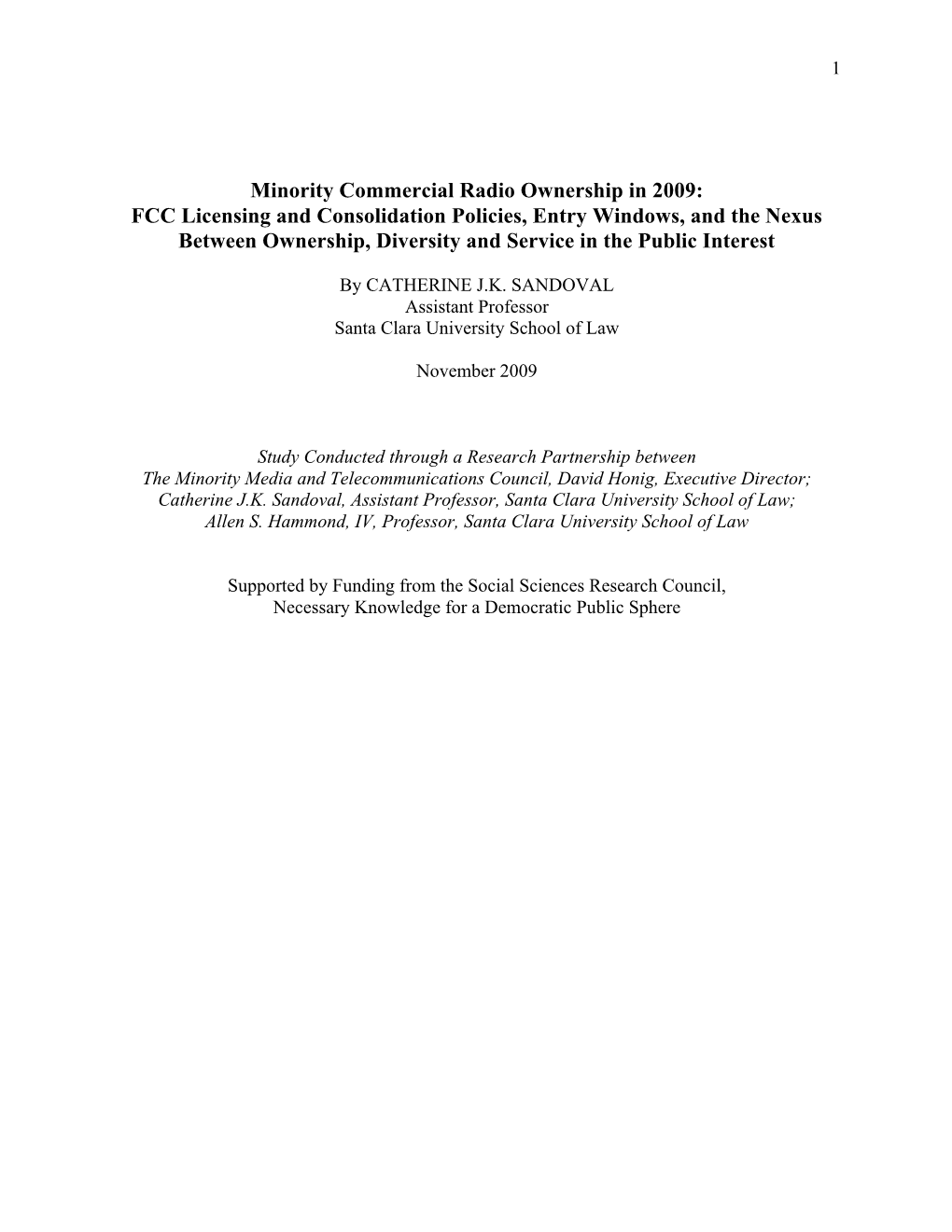 Minority Commercial Radio Broadcasters Sandoval MMTC 2009 Final Report