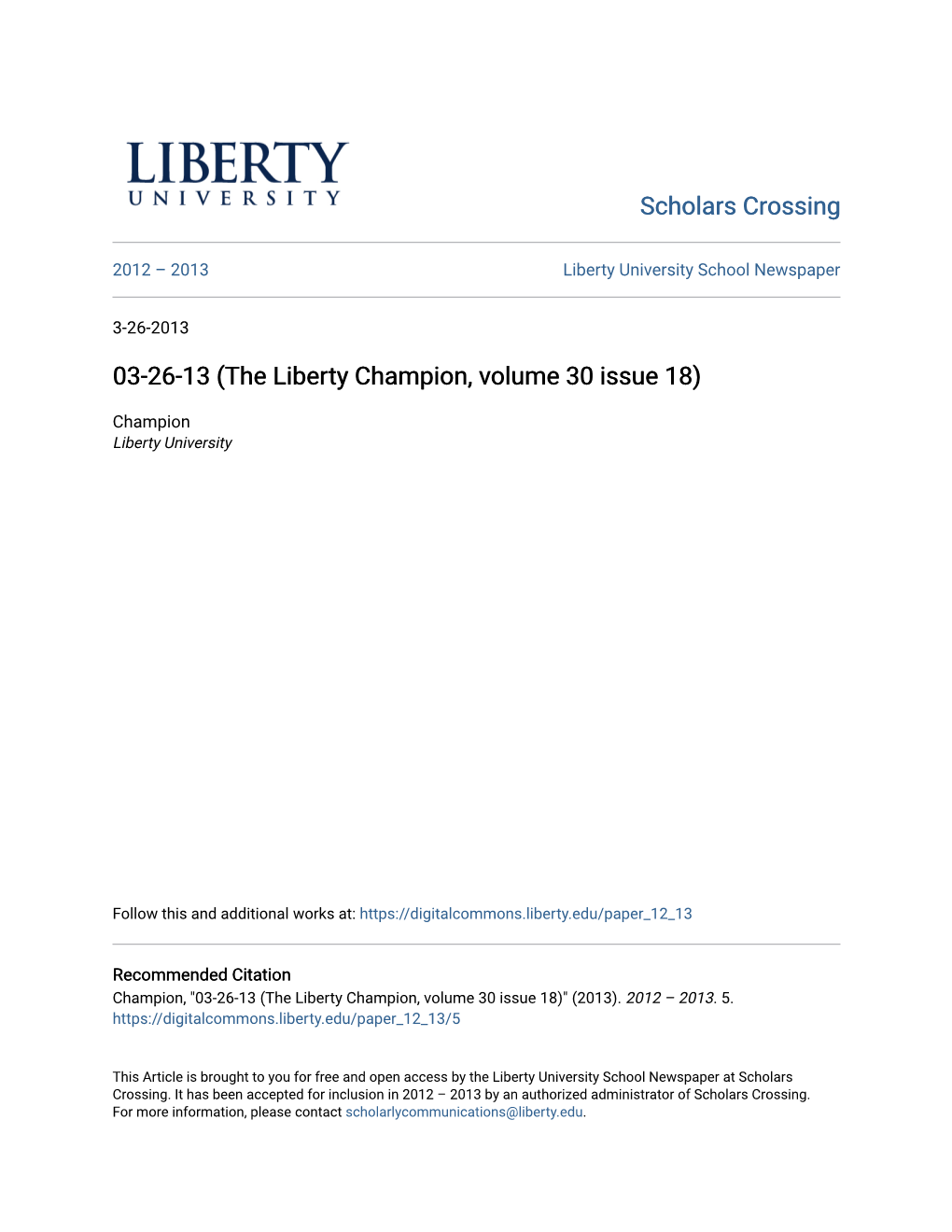 03-26-13 (The Liberty Champion, Volume 30 Issue 18)