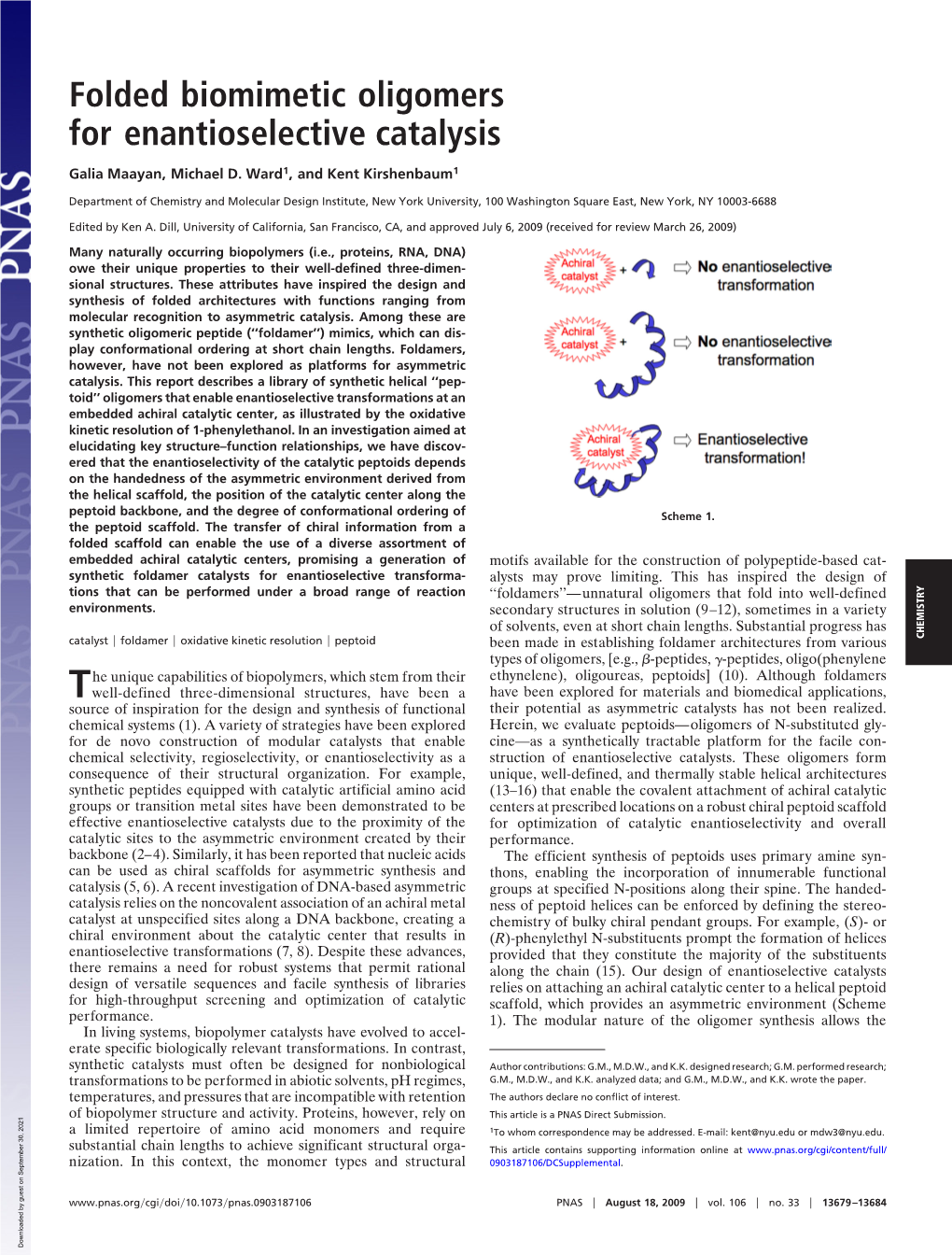 Folded Biomimetic Oligomers for Enantioselective Catalysis