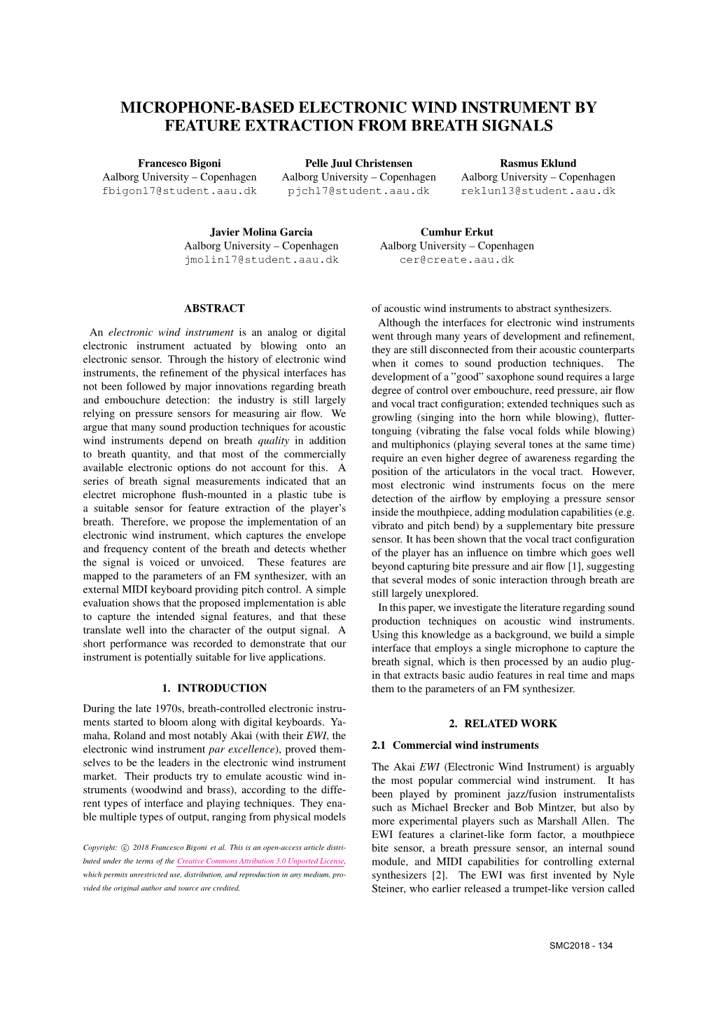 Microphone-Based Electronic Wind Instrument by Feature Extraction from Breath Signals