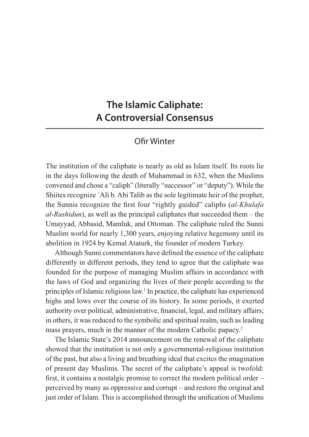 The Islamic Caliphate: a Controversial Consensus