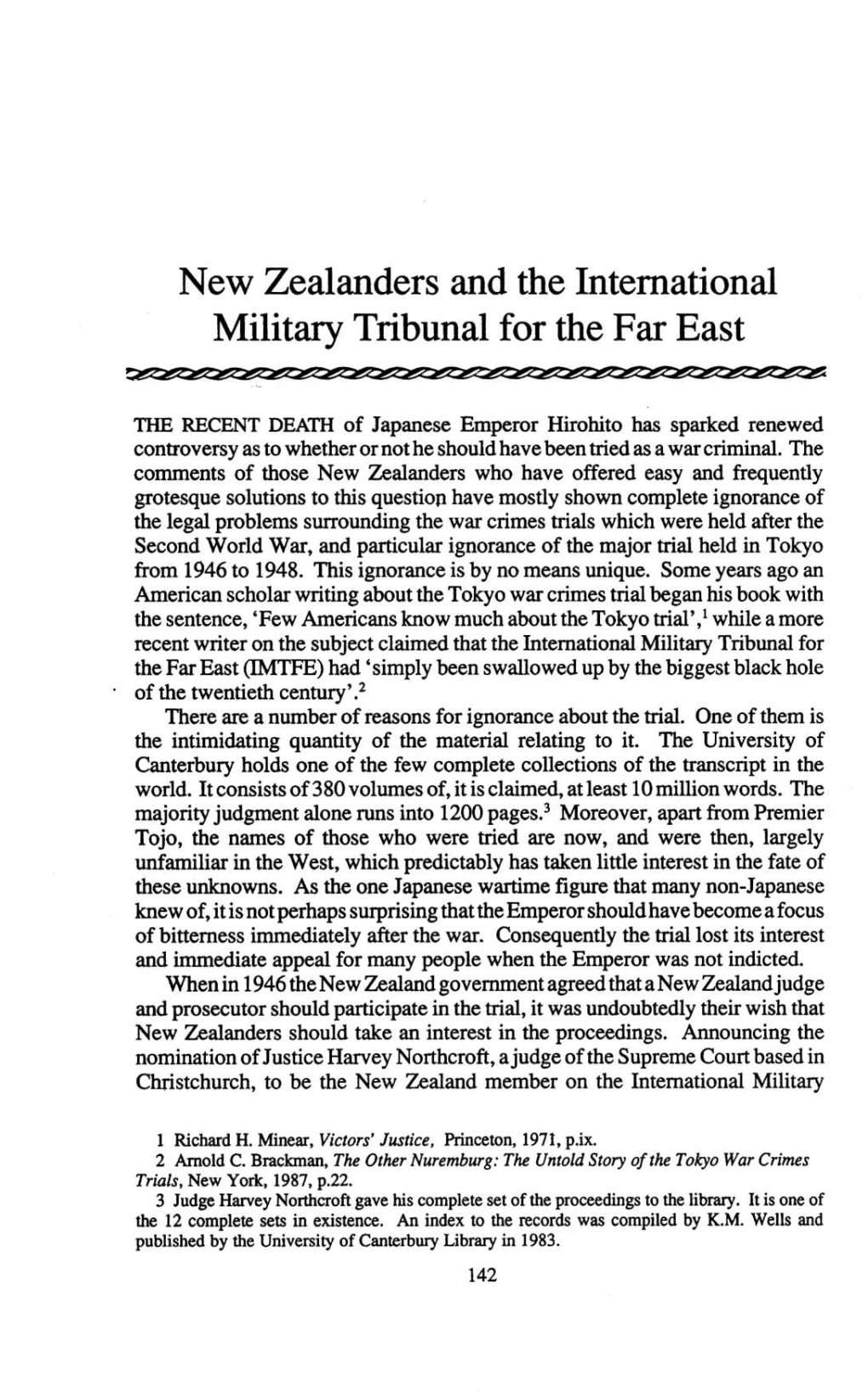 New Zealanders and the International Military Tribunal for the Far East