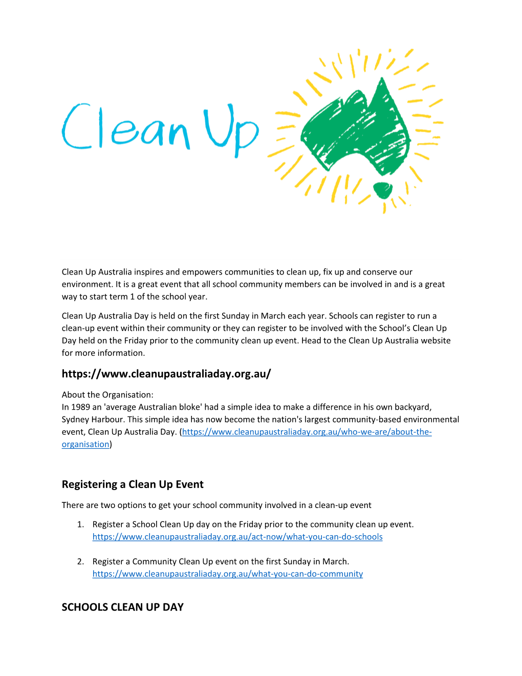 Clean up Australia Inspires and Empowers Communities to Clean Up, Fix up and Conserve Our Environment