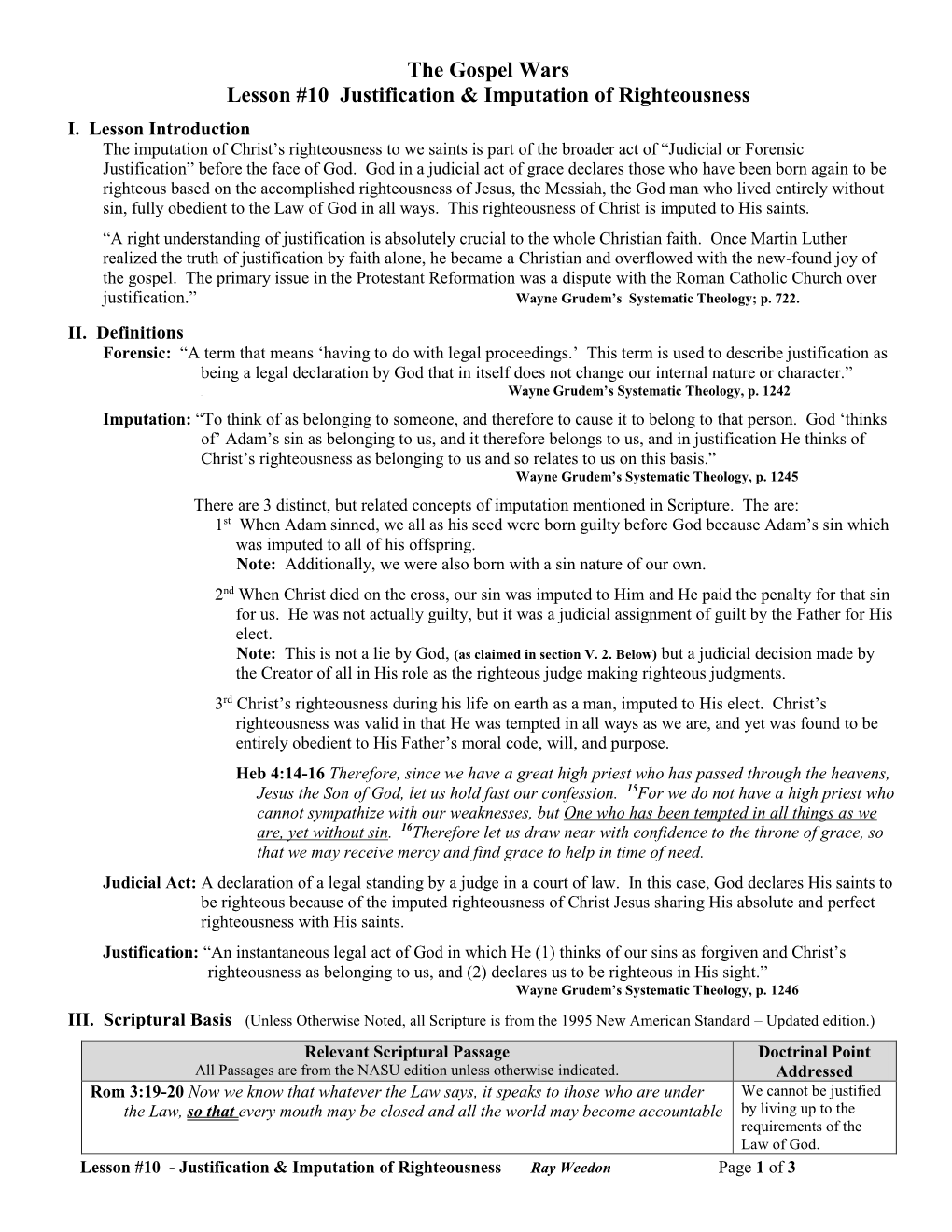 The Gospel Wars Lesson #10 Justification & Imputation of Righteousness