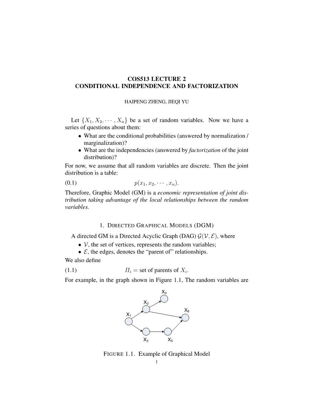 Cos513 Lecture 2 Conditional Independence and Factorization