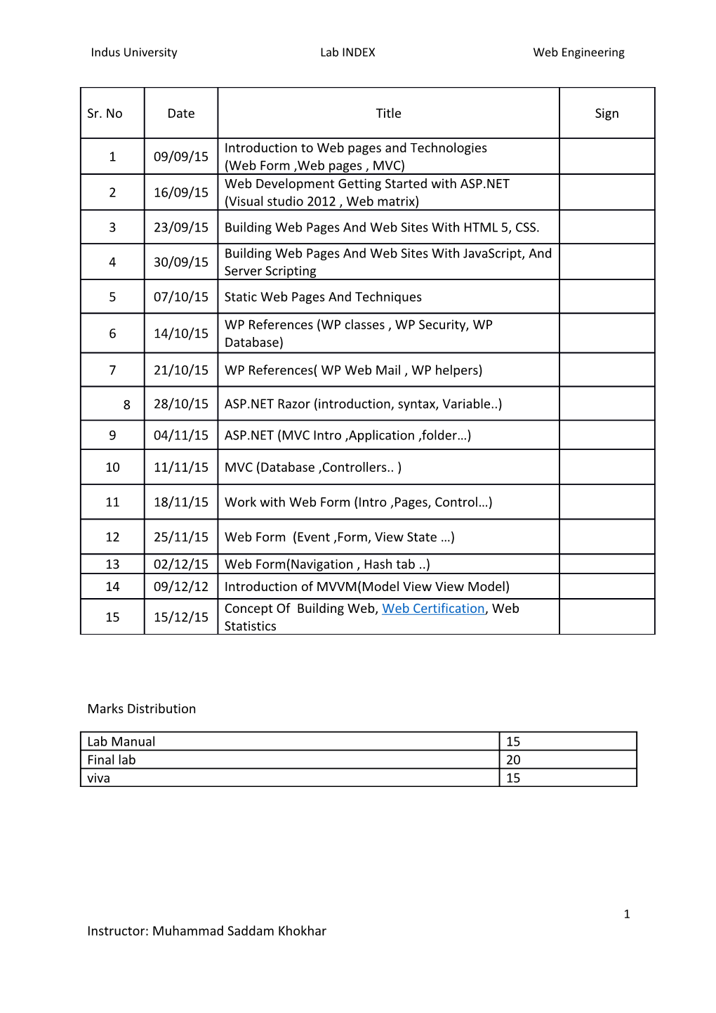 Indus University Lab INDEX Web Engineering