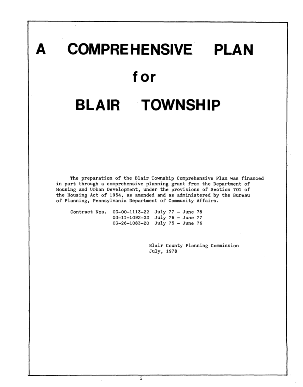 COMPREHENSIVE. PLAN BLAIR for TOWNSHIP