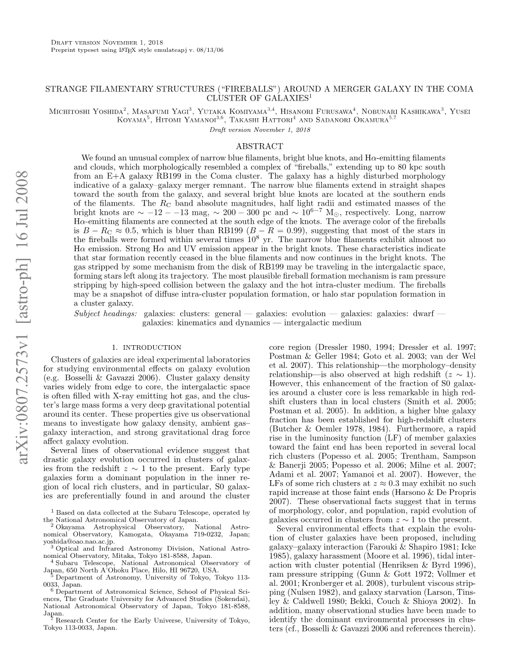 Arxiv:0807.2573V1 [Astro-Ph] 16 Jul 2008 Oy 1-03 Japan