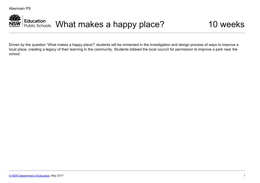 Abermain Public School What Makes a Happy Place?