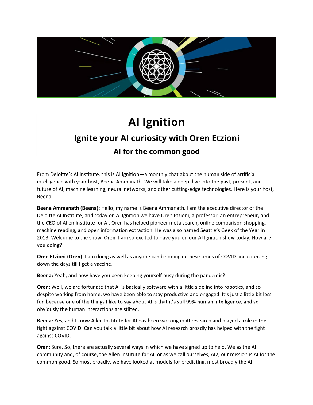 AI Ignition Ignite Your AI Curiosity with Oren Etzioni AI for the Common Good
