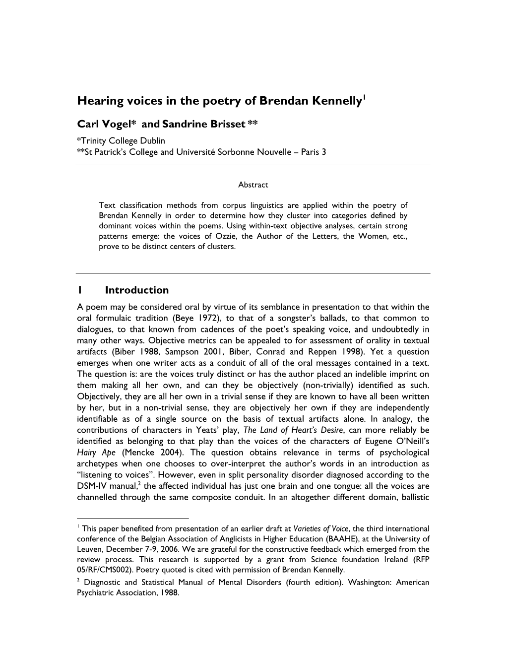 Hearing Voices in the Poetry of Brendan Kennelly 1