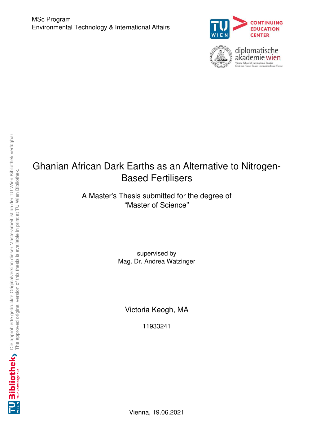 Ghanian African Dark Earths As an Alternative to Nitrogen- Based Fertilisers