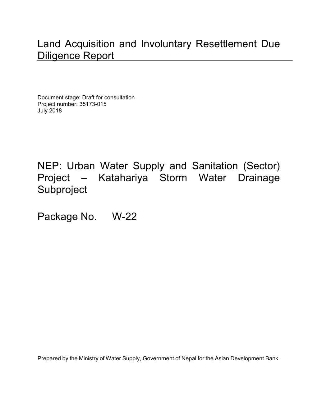 Katahariya Storm Water Drainage Subproject (Package No. W-22)