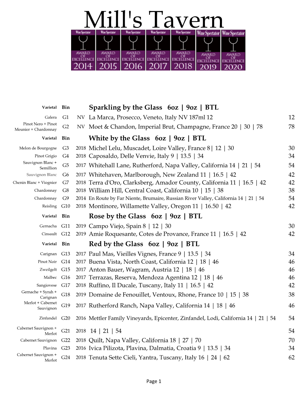 Download PDF of Our Wine List