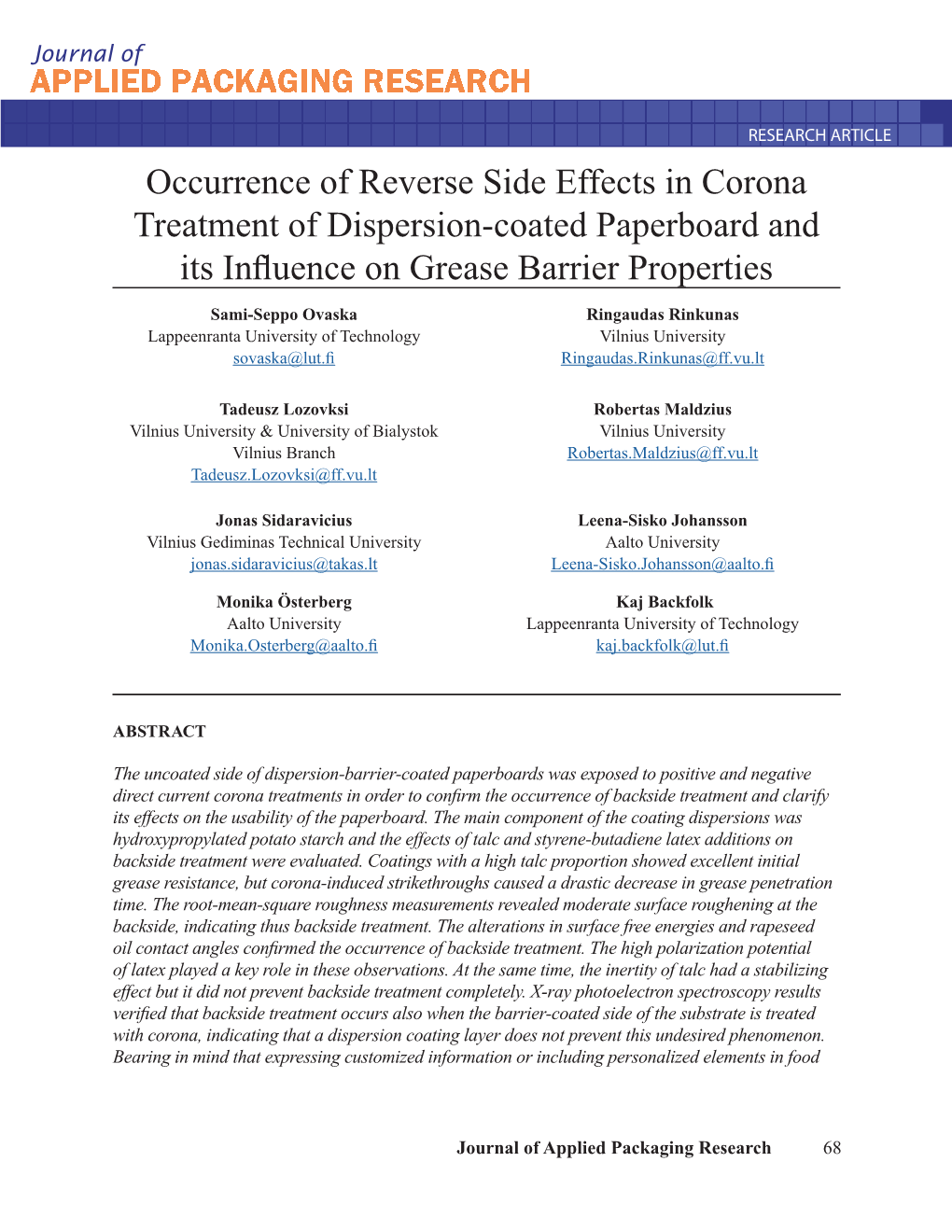 Occurrence of Reverse Side Effects in Corona Treatment of Dispersion