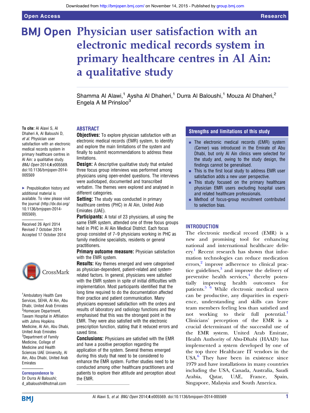 Physician User Satisfaction with an Electronic Medical Records System in Primary Healthcare Centres in Al Ain: a Qualitative Study