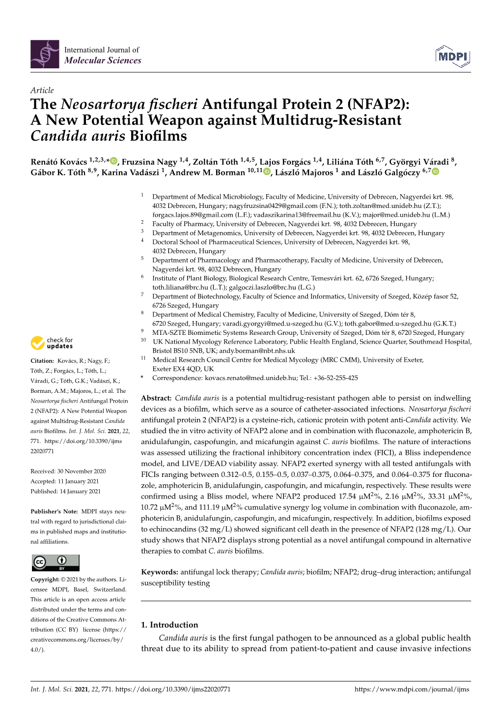 The Neosartorya Fischeri Antifungal Protein 2 (NFAP2)