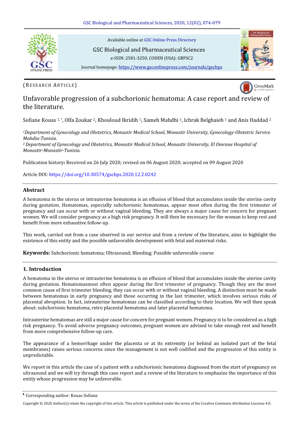 Unfavorable Progression of a Subchorionic Hematoma: a Case Report and Review of the Literature