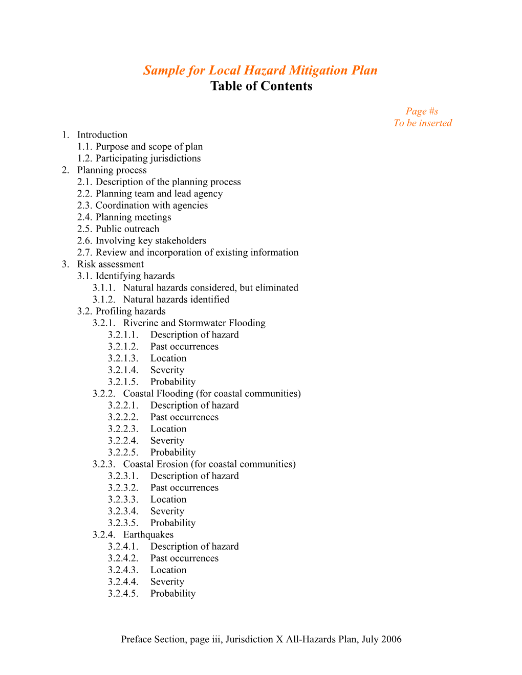 Sample for Local Hazard Mitigation Plan