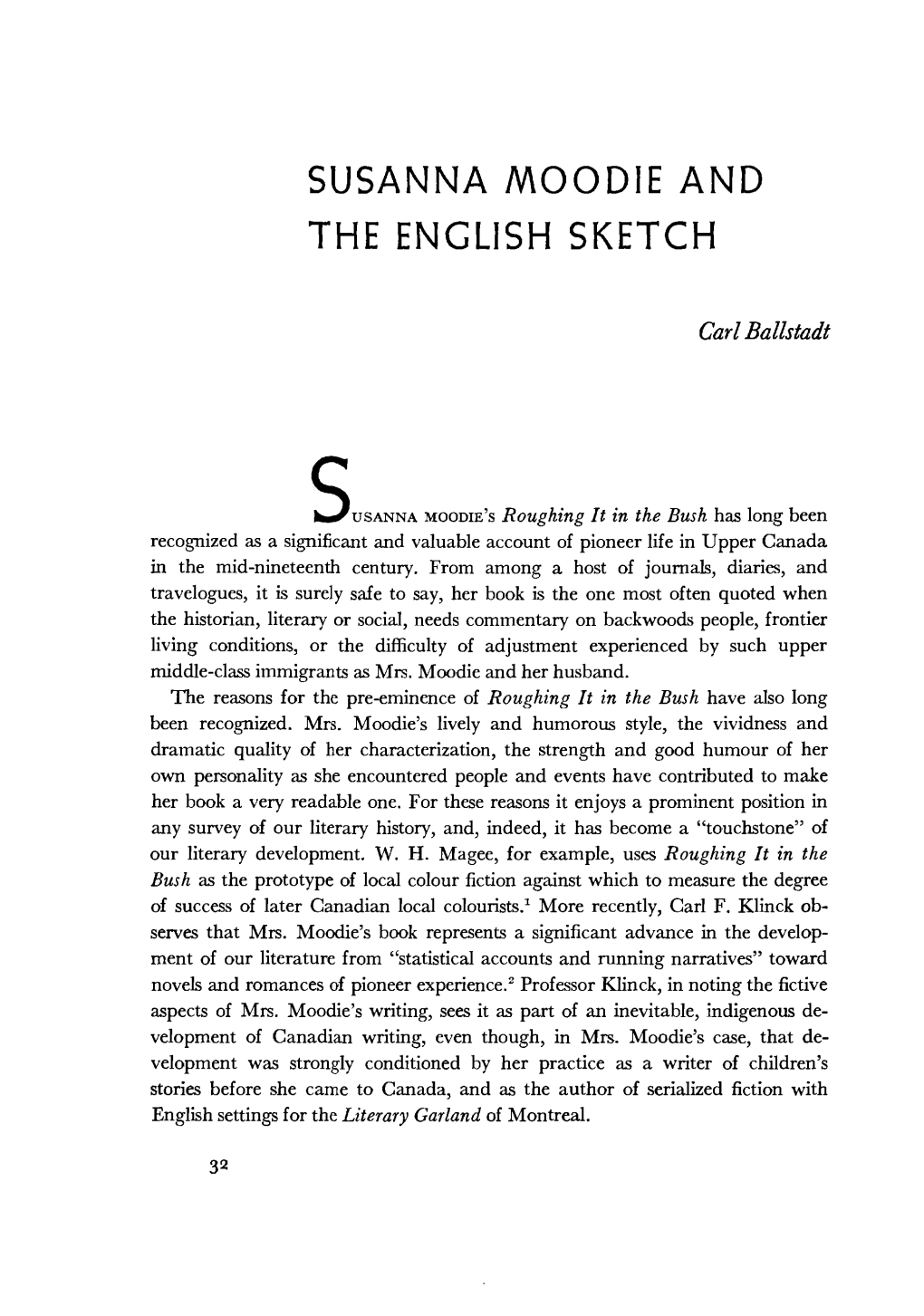 Susanna Moodie and the English Sketch