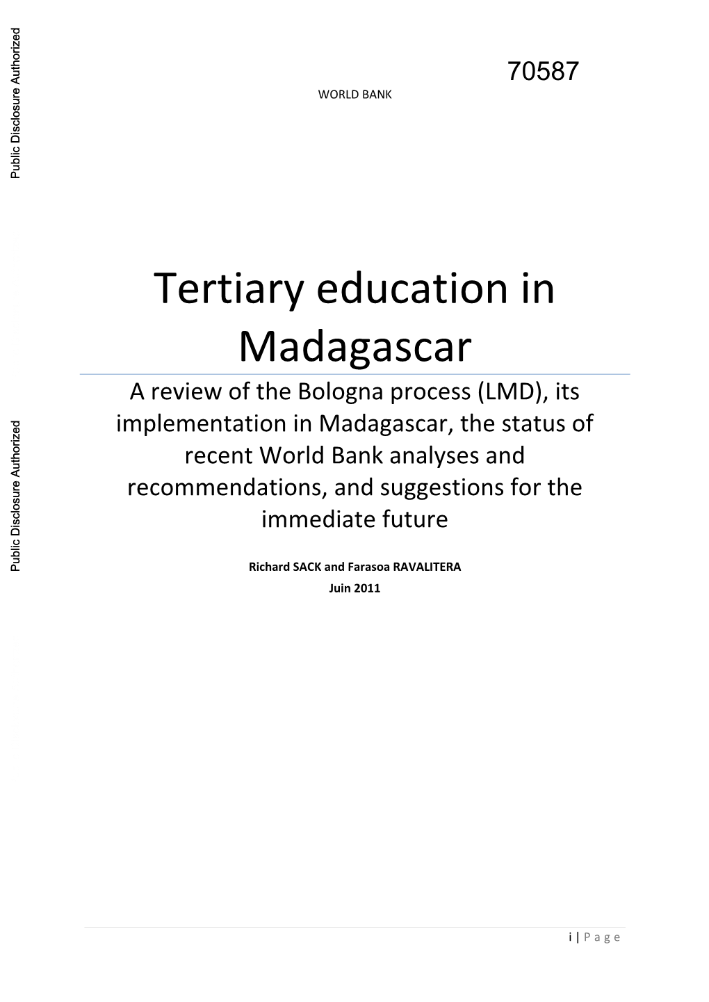 III. Tertiary Education in Madagascar: Review of Previous Studies