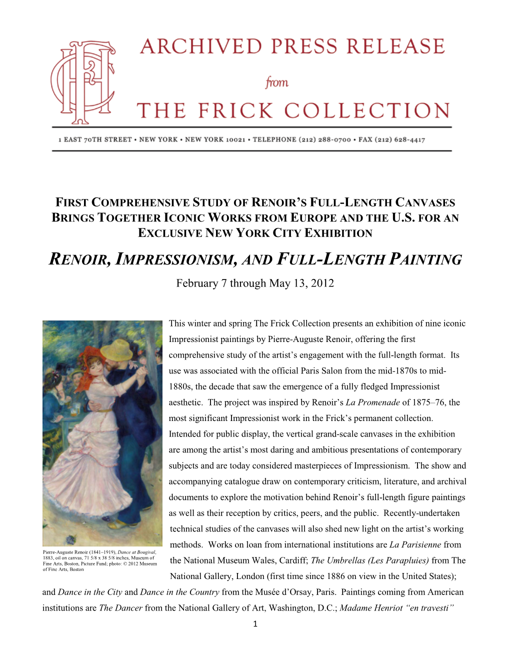 Renoir, Impressionism, and Full-Length Painting