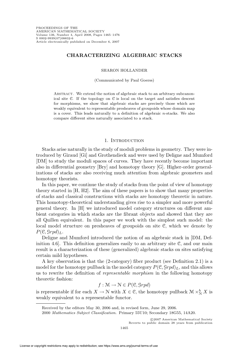 CHARACTERIZING ALGEBRAIC STACKS 1. Introduction Stacks