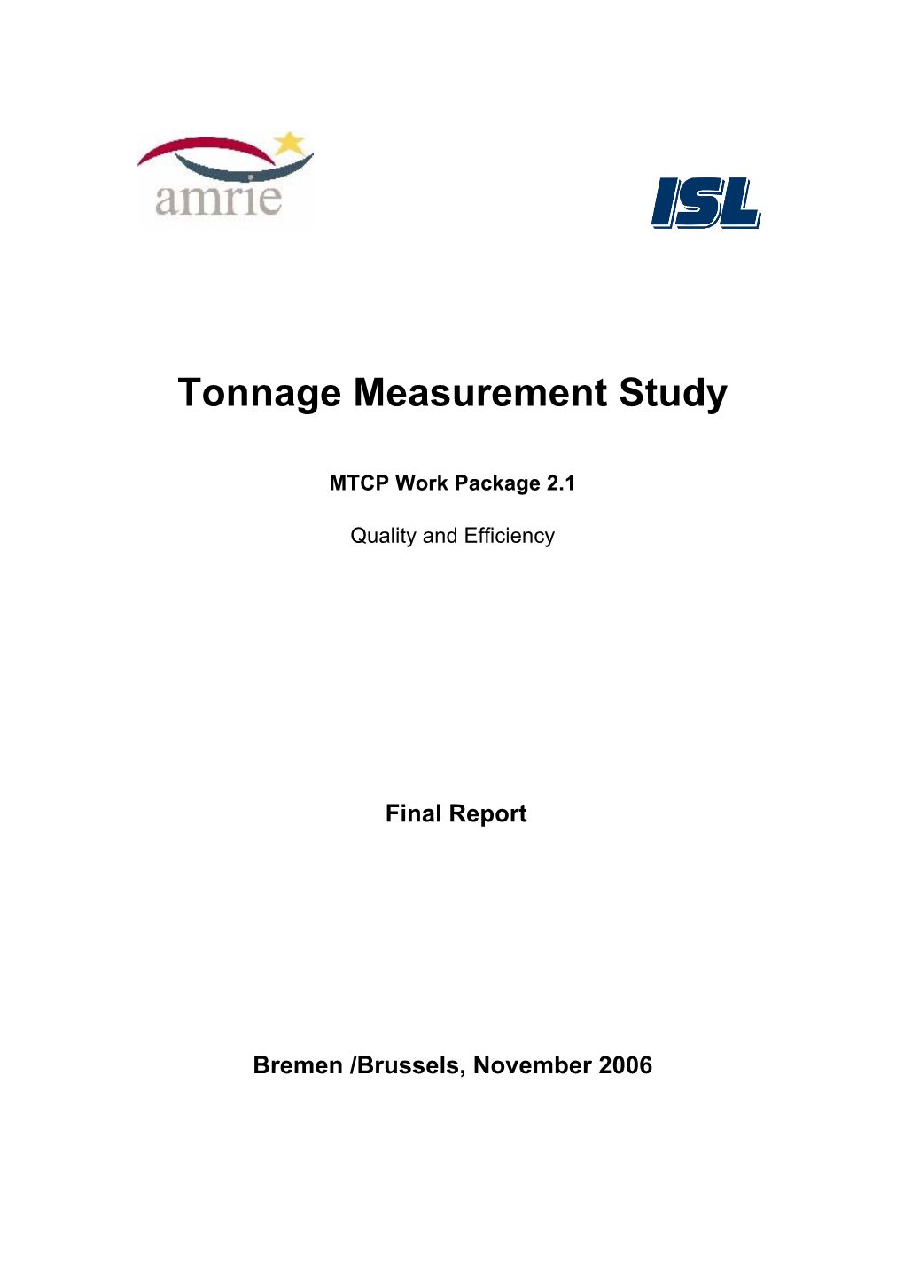 Draft Final Report on Mtcp Tonnage Measurement Study