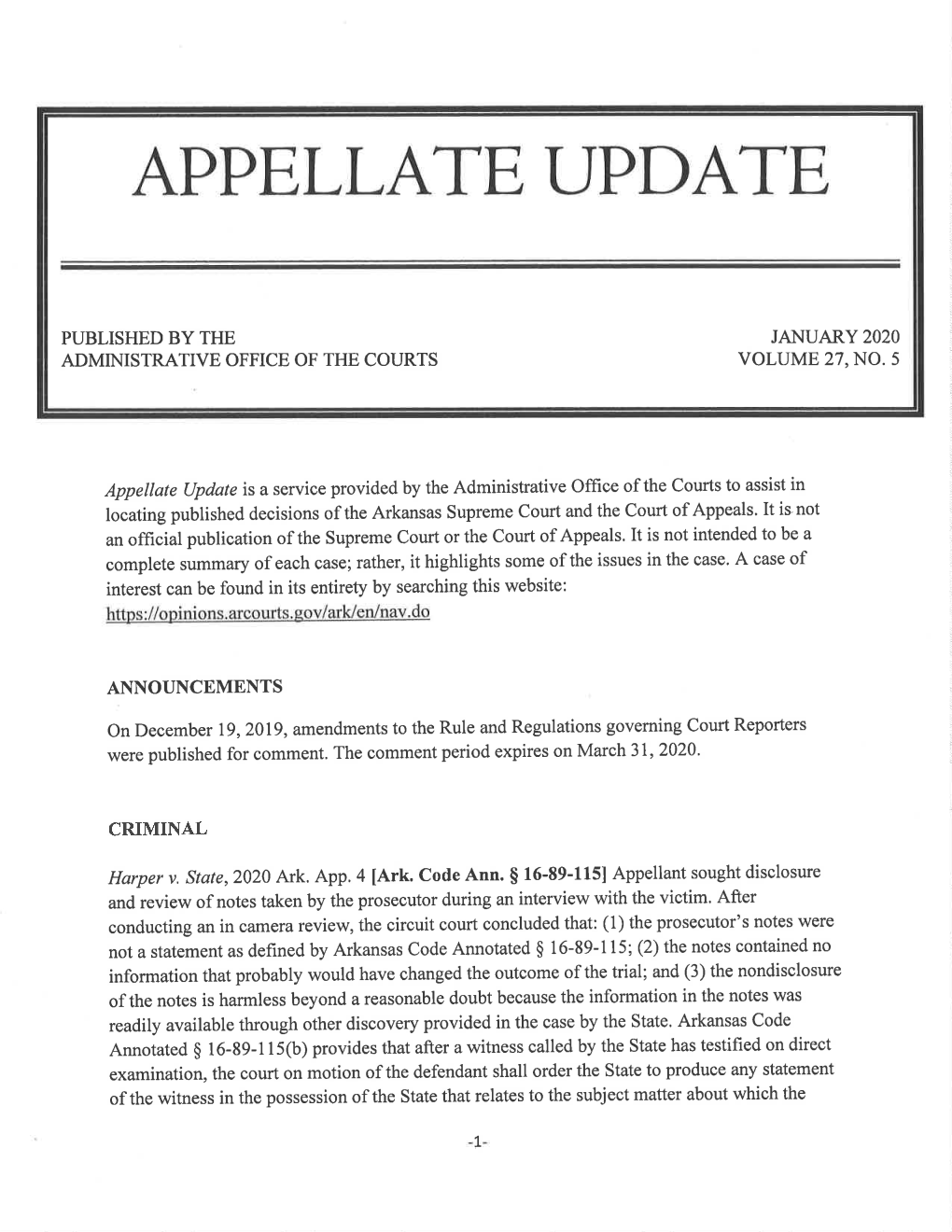 Appellate Update January 2020