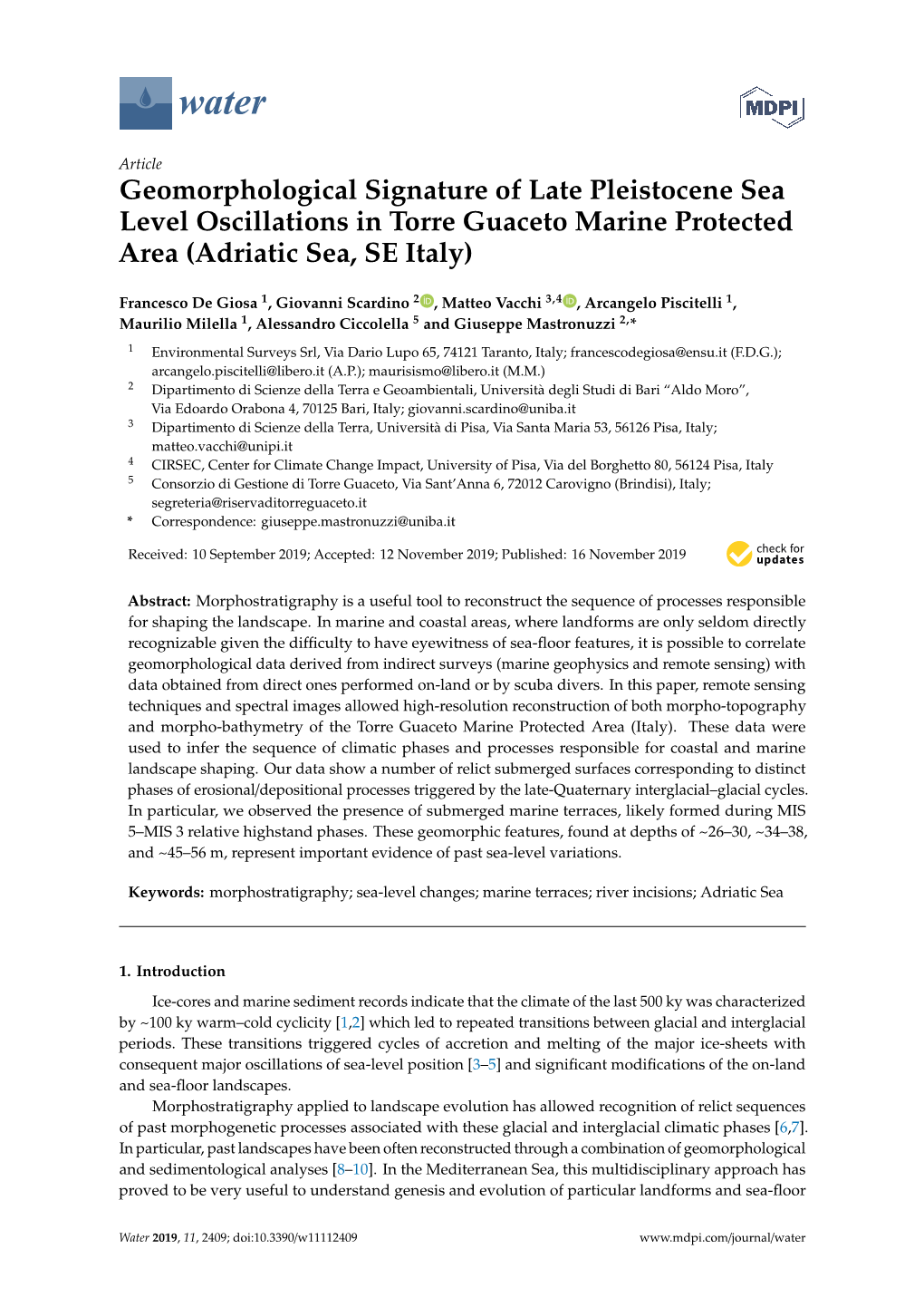 Geomorphological Signature of Late Pleistocene Sea Level Oscillations in Torre Guaceto Marine Protected Area (Adriatic Sea, SE Italy)