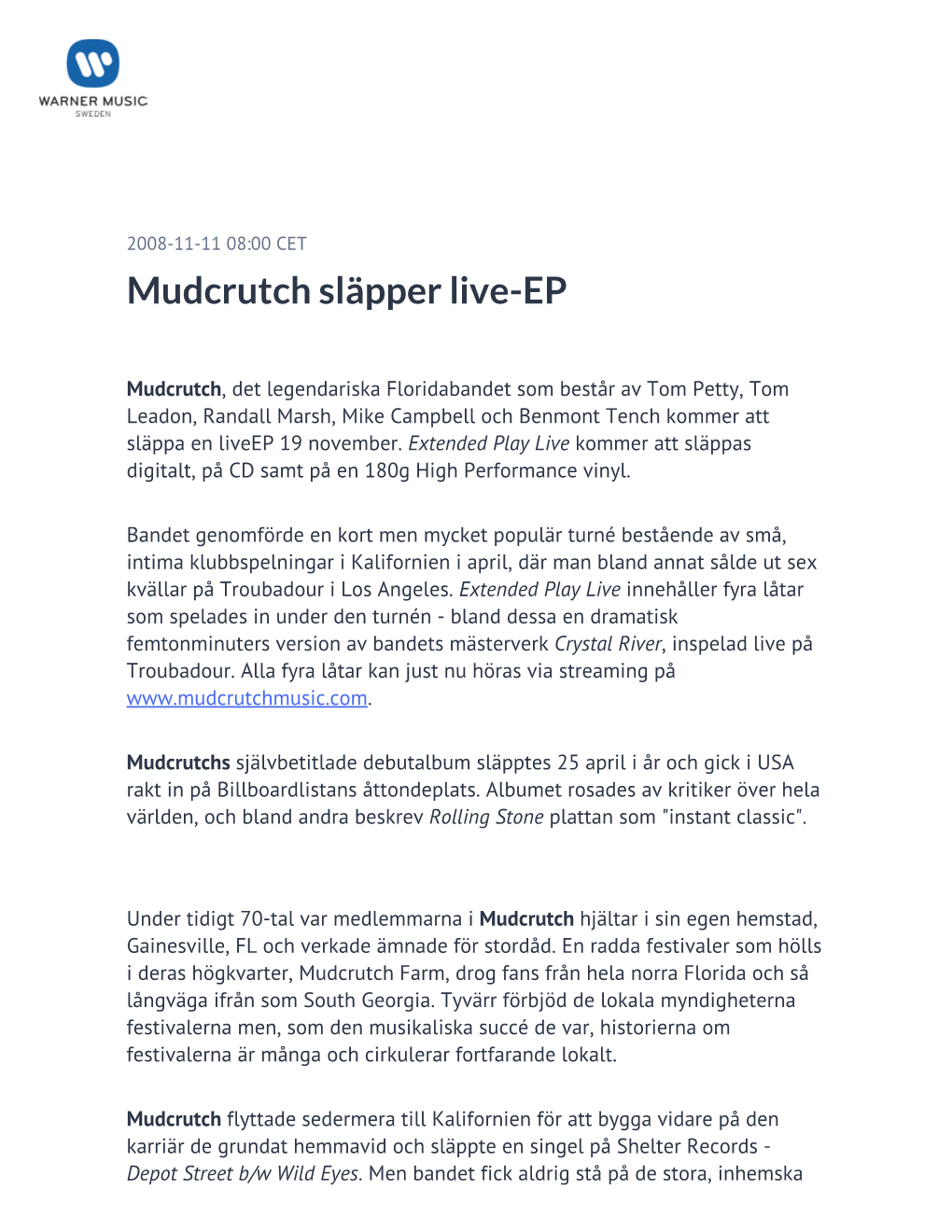 Mudcrutch Släpper Live-EP